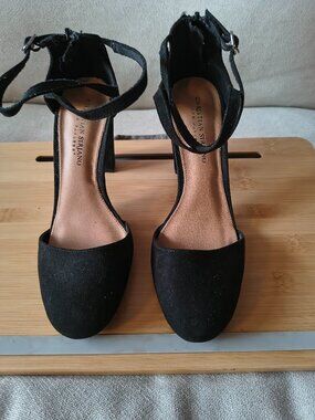 Christian Siriano for Payless Black Faux Suede Ankle Strap Heels - Size 7.5